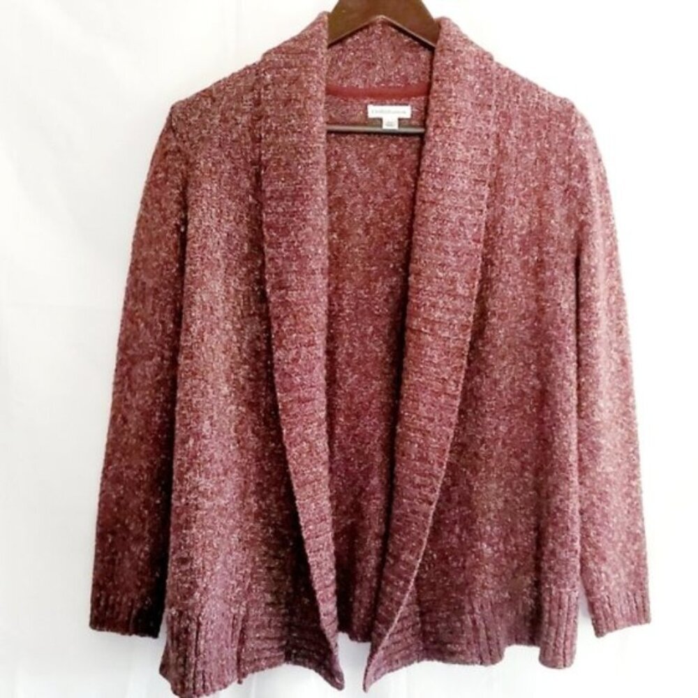 Croft & Barrow Women's MP Purple Accented Open Front Cotton Blend Knit Cardigan